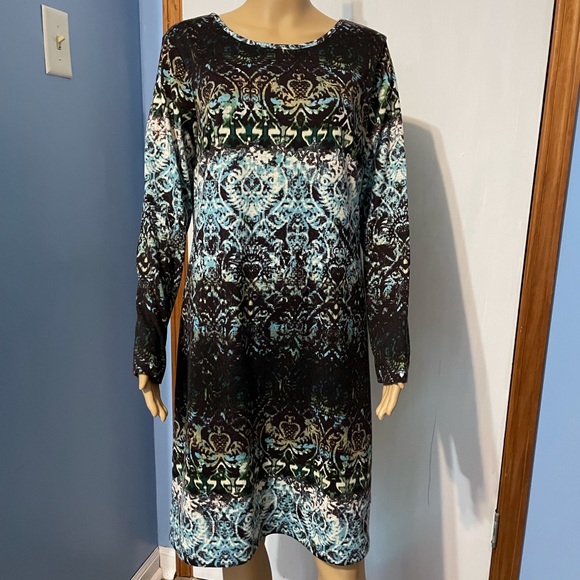 Women’s Brown & Turquoise/Blue Knit Dress, Size Medium - Picture 3 of 13